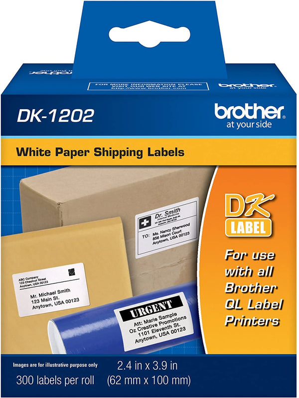 Brother DK1202 Original Die-cut Paper Shipping Labels White, 2.4" x 3.9", 300 labels