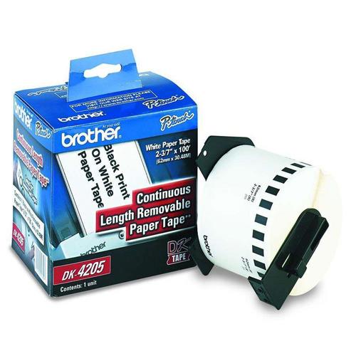 Brother Dk4205 2.4" Removable Continuous Paper Label Tape, Black On White