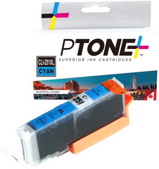 Ptone® – Cartouche d'encre CLI-251XL cyan rendement élevé (6449B001) – Qualité Supérieur. - S.O.S Cartouches inc.