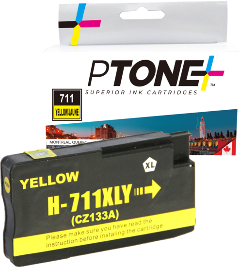 Ptone® – Cartouche d'encre 711 jaune rendement élevé (CZ132A) – Qualité Supérieur. - S.O.S Cartouches inc.