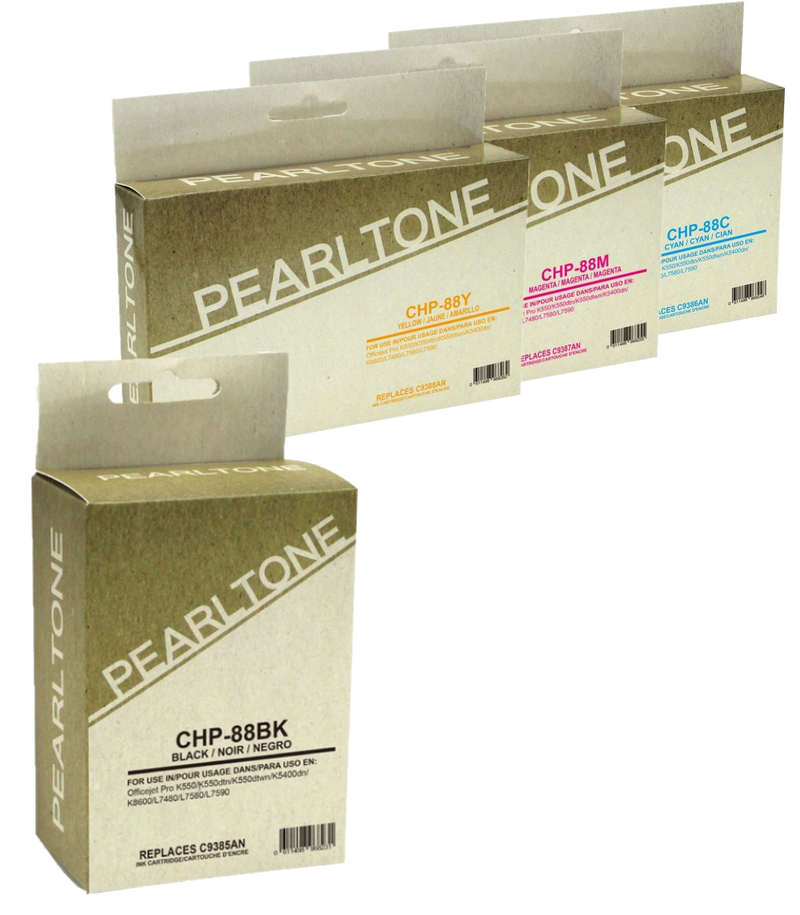 Pearltone® – Cartouche d'encre 88XL BK/C/M/Y rendement élevé paq.4 (HP88XLCL4) – Modèle économique. - S.O.S Cartouches inc.