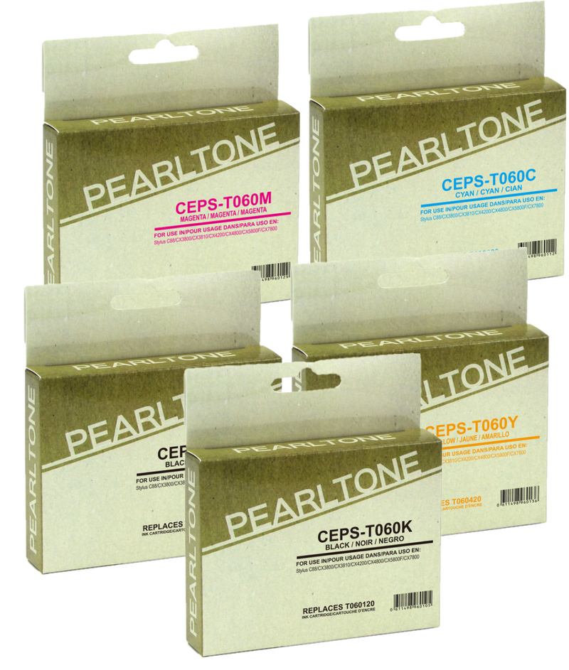 Pearltone® – Cartouche d'encre 60 2BK/C/M/Y rendement standard paq.5 (t060CL5) – Modèle économique. - S.O.S Cartouches inc.