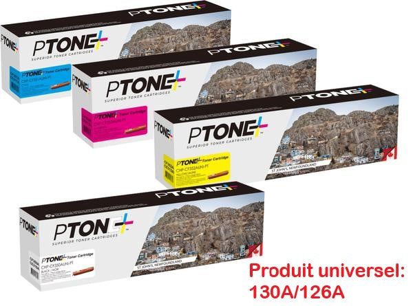 Ptone® – Cartouche toner 130A BK/C/M/Y rendement standard paq.4 (130ACL4) – Qualité Supérieur. - S.O.S Cartouches inc.